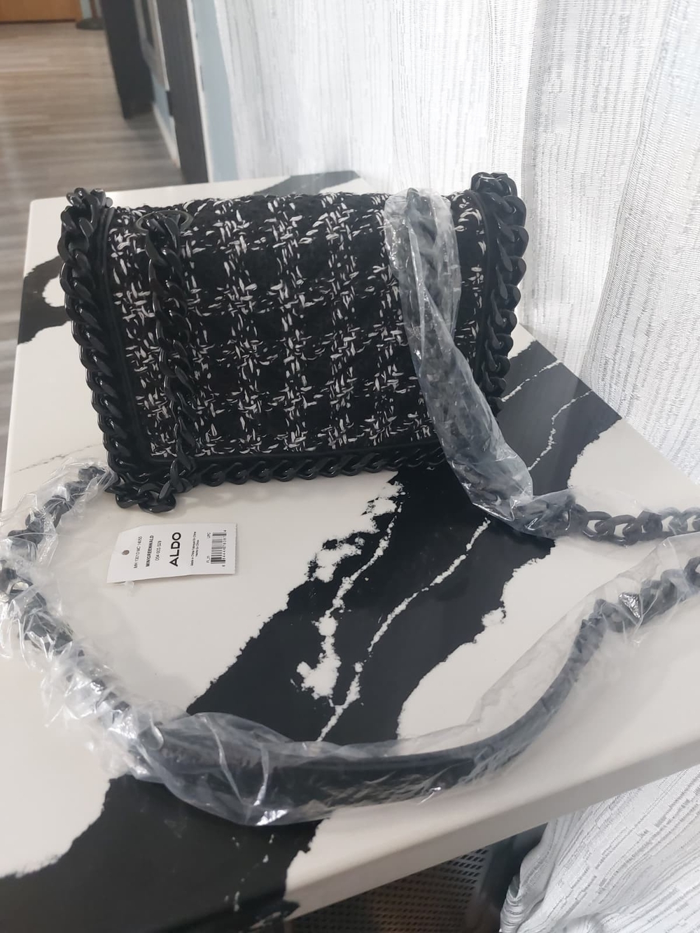 ALDO Black Tweed Chain Shoulder Bag